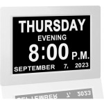 Jam Khusus Demensia dengan Kalender dan Tampilan Tanggal Digital Besar, Layar 7 Inci